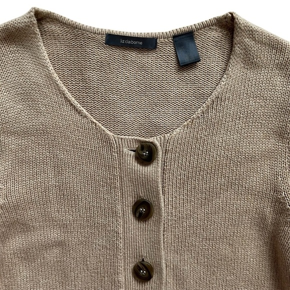 Liz Claiborne Cotton Blend Beige Brown Academia Button Down Cardigan Size L - Picture 4 of 15